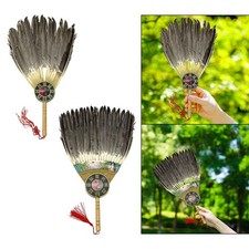 Ancient Chinese Zhuge Liang Feather Fan Collectible Wood Handle for Birthday