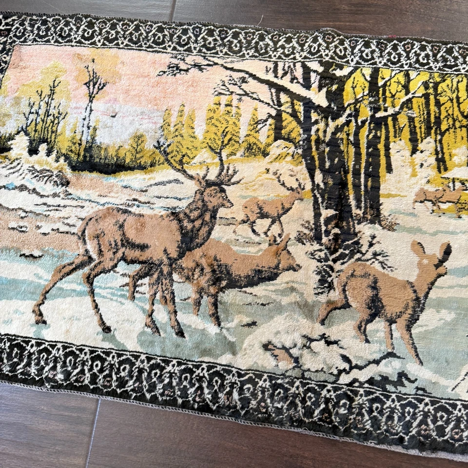 Tapiz de alce vintage escena de caza vida silvestre decoración colgante mesa corredor Foto 3 de 4