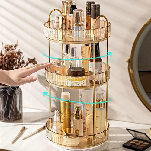 Rotierendes Make-up 3 Ebenen Hautpflege Große Aufbewahrung Badezimmer Arbeitsplatte Klar Halter - Bild 2 von 39