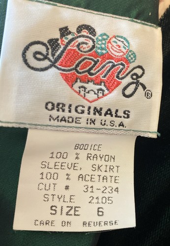 Vtg Lanz Originals Green Velvet Taffeta Prom Holiday Party Dress Sz 6 USA Made - Picture 5 of 5