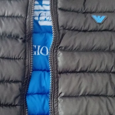Giorgio Armani Herren Steppjacke Blau/Schwarz Gr. XL Logo Stehkragen Zip