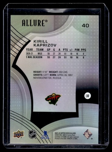 2021-22 Upper Deck Allure Kirill Kaprizov Minnesota Wild #40 - Picture 2 of 2