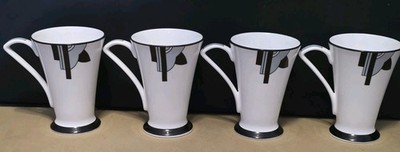 David Bradbury Chris Rogers Ritzy Art Deco Becher mit spitz zulaufendem Fuß Knochenporzellan x 4