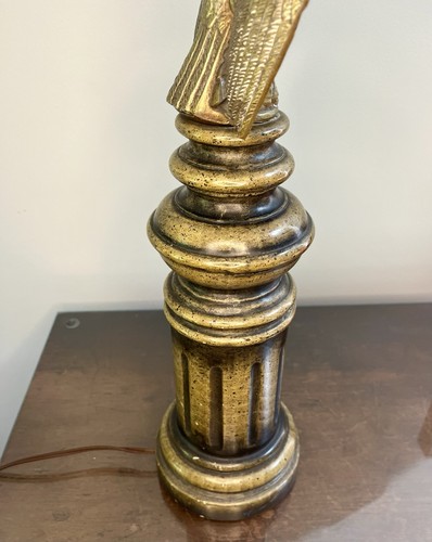 Vintage Mid Century Federal Eagle Table Lamp 1970's Faux Wood Pedestal 34” - Picture 12 of 24