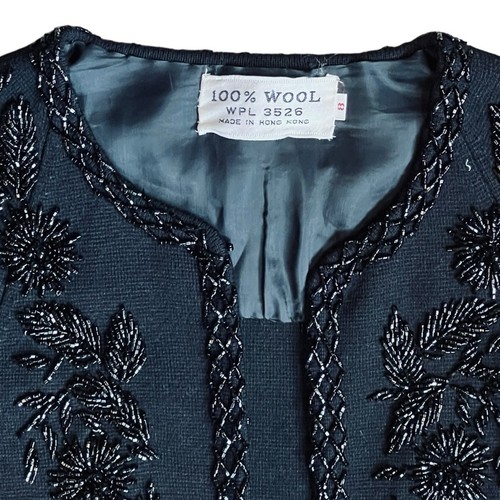 Cárdigan Suéter Rockabilly Retro De Colección Para Mujer Talla XS Negro Con Cuentas Años 50 Tejido Lana - Imagen 6 de 13