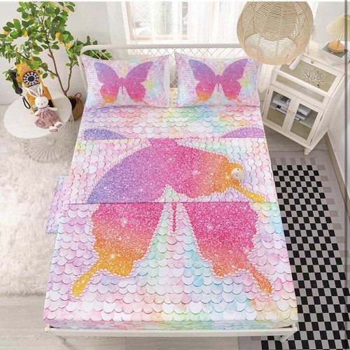 CVHOUSE Butterfly Fitted Sheet & Pillow Cases - Queen Size, Colorful Butterfly - Picture 5 of 10