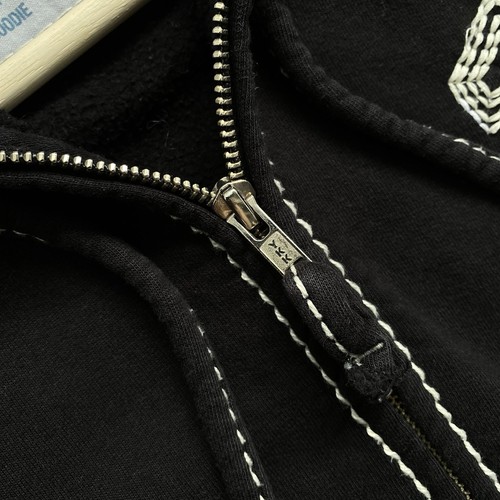 Felpa con cappuccio e zip vintage Y2K True Religion tripla cucitura ferro di cavallo QT L - Foto 6 di 14