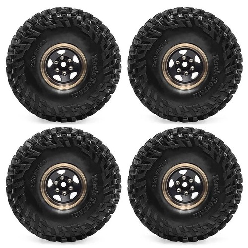 1.0" Brass Beadlock Wheel Rim Tires Set For 1/18 TRX4M 1/24 SCX24 FMS RC Crawler - Picture 3 of 10