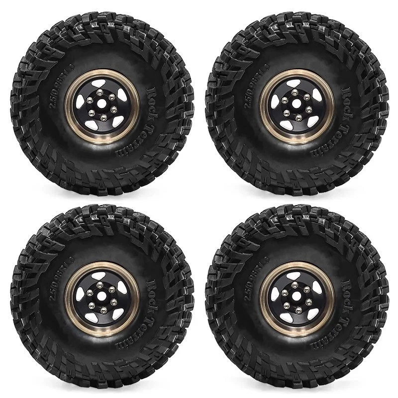 1.0" Brass Beadlock Wheel Rim Tires Set For 1/18 TRX4M 1/24 SCX24 FMS RC Crawler - Image 3 of 4