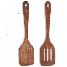 Cherry Wood Spatula Turner Set, 12-Inch Wooden Spatula Slotted Turner Cooking 