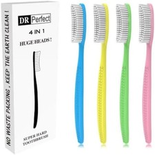 DR PERFECT Extra Hard Firm Toothbrush Large Long Head Whitening 4 Pack