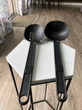 Vintage T-FAL Black Nylon Slotted Serving Spoon Soup Ladle Utensils Non Stick