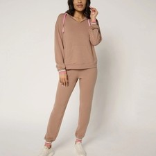 Muk Luks Womens Large Coffee Brushed French Terry Hooded Lounge Set A677901