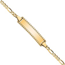 14K Solid Yellow Gold Figaro Link ID Bracelet