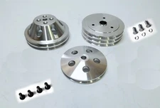 SBC Chevy 1/2/3 Groove Aluminum Pulley Set SHORT Water PS Crank Pump 283 305 327