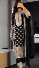 Premium Faux Georgette All Black Palazzo Suit Set With Embroidery Work
