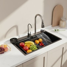 Digital Display Sink Multifunctional Workstation Kitchen Sink w/Pull-Out Faucet