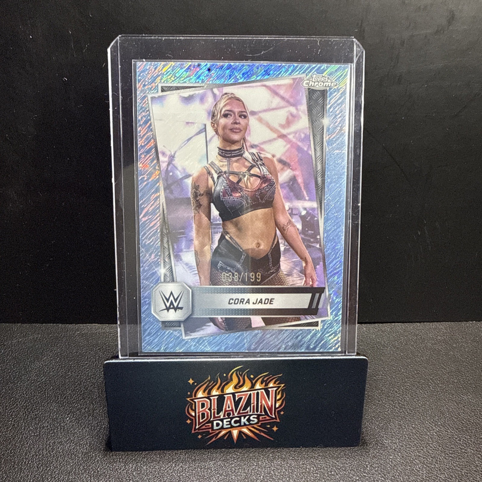 2025 WWE Topps Chrome Aqua Shimmer Refractor #136 Cora Jade 038/199