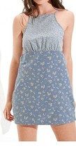 American Eagle Women's Blue/White/Gold/Green Floral Mini Dress - Size XL - NWT