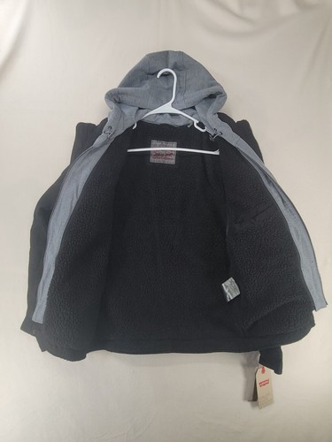 Men's Levi's® Washed Cotton Sherpa-Lined Hooded Trucker Jacket Black Size Small - Picture 12 of 19
