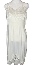 Vanity Fair Vintage Slip Dress Womens 36 Ivory Nylon Lace Trim Satin Tricot