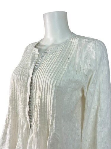 REBECCA TAYLOR Top Blouse Eyelet Cotton Cottagecore Pintuck Peasant Size 12 - Picture 4 of 12