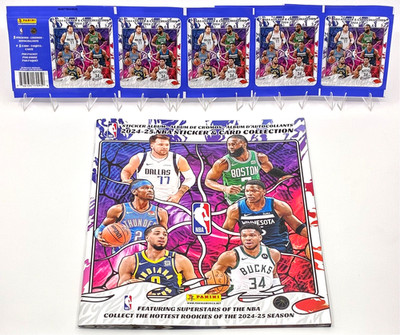2024 Panini NBA Sticker & Card Collection Album + 5 Packs (25 Stickers/5 Cards)