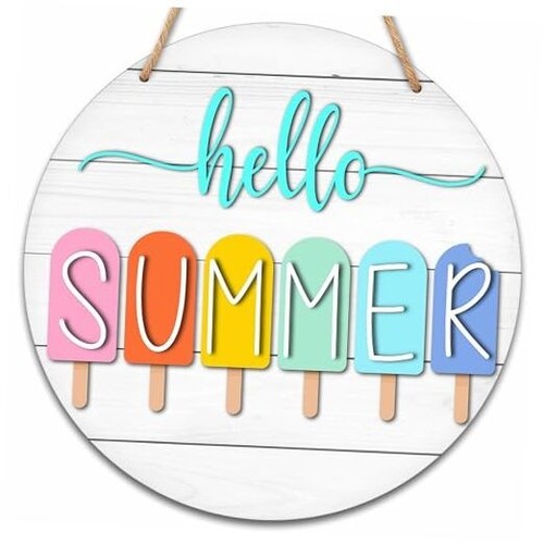 Summer Welcome Sign for Front Door, Hello Summer Wooden Signs Wall Decor