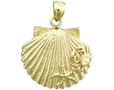 14K Gold Scallop Shell with Crab and Starfish Pendant