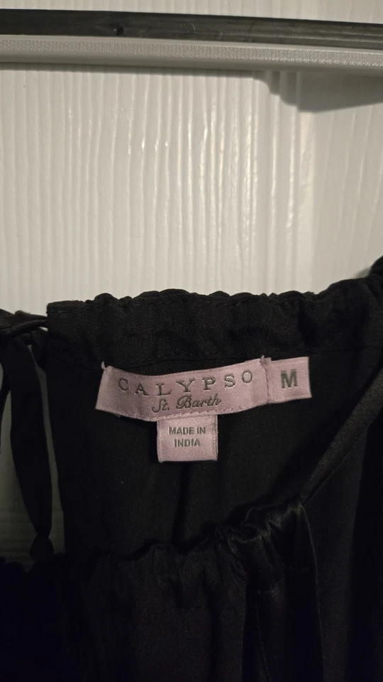 Maxi Vestido Calypso St. Barth Negro 100% Seda Terciopelo Ribete M Boho Resort Noche Foto 3 de 4