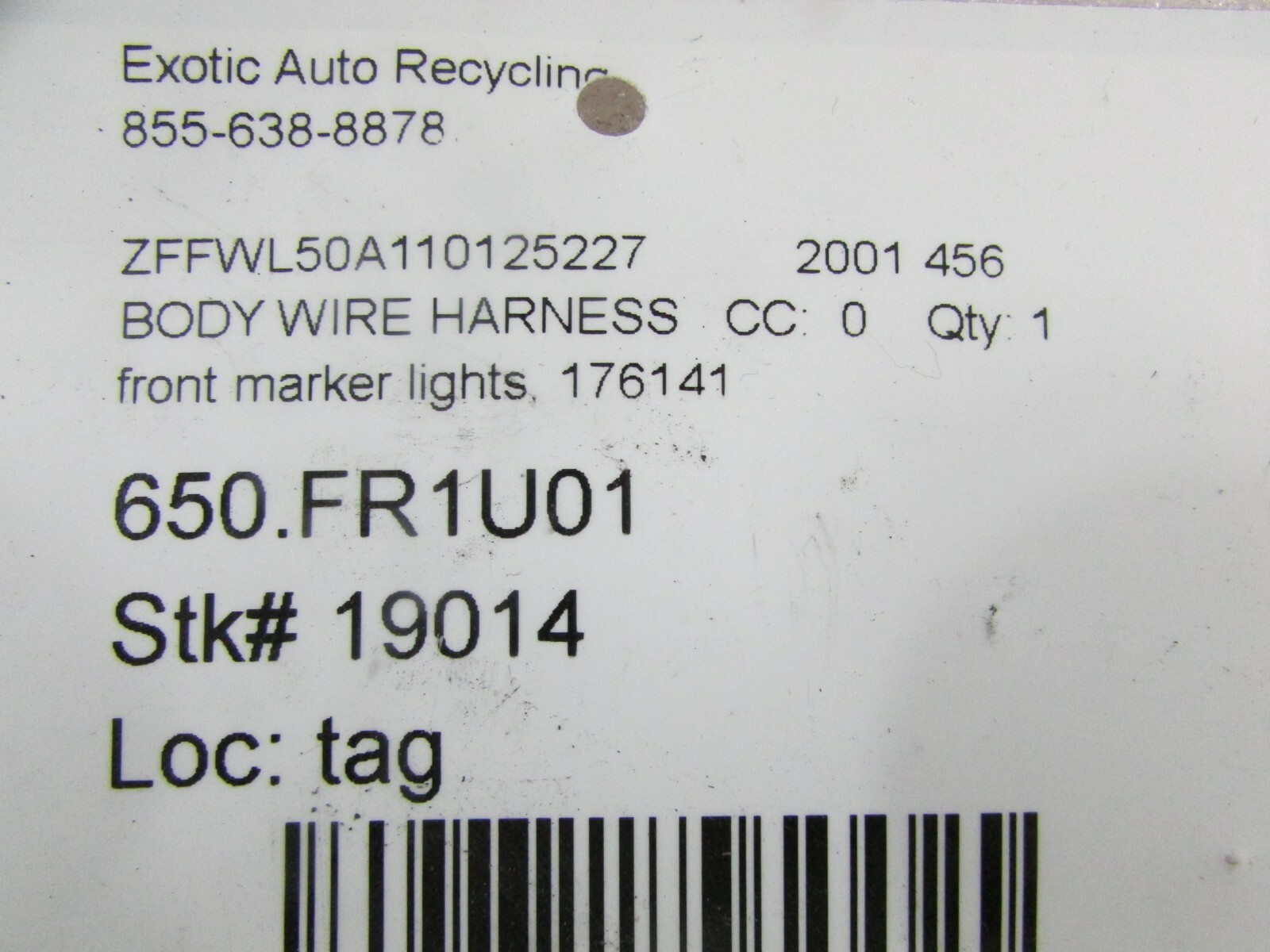 Ferrari 456, Front Marker Lights / Lamps Wire Harness, Used, P/N 176141