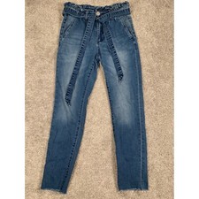 Ashley Mason Paper Bag Waist Jeans High Rise Ankle Fray Hem Tie Stretch Size 7