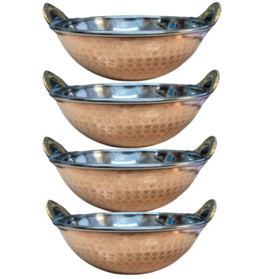 ''4er Set Multi Buy Indisches Kupfer Griff Hammer Curry Karahi/Balti Geschirr, 5'''' 6'''' 7''