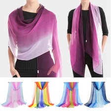 Women Gradient Long Color Soft Silk Chiffon Scarf Wrap Shawl Pashmina Scarves A
