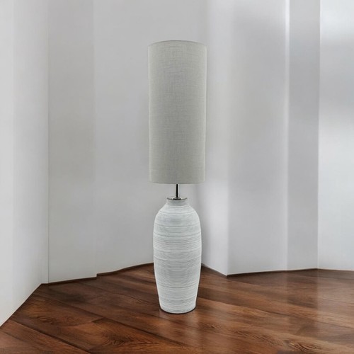 Extra Large Grey Cement Floor Lamp with Fabric Shade –Stylish & Energy Efficient - Picture 3 of 6