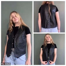 Black Leather Waistcoat Vintage Unique Size S Inc U.K. P&P