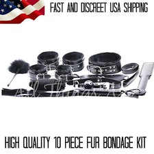 10pc Bondage Restraint Set Kit Ball Gag Cuff Whip Collar BDSM High Quality