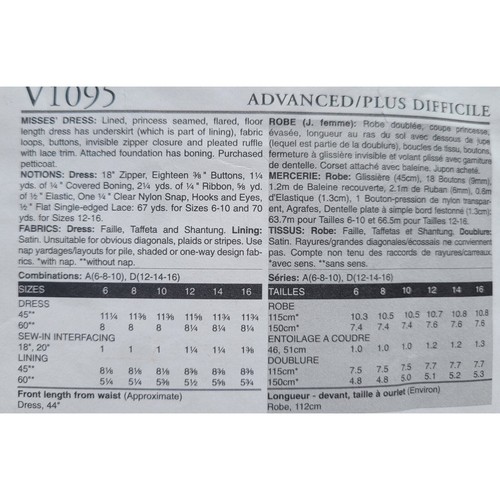 Vogue Sewing Pattern Off-Shoulder Bridal Gown Wedding Dress B30.- B32.5" 1095 - Afbeelding 5 van 6