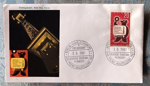 West Germany Berlin 1961 BEAR AND RADIO TOWER CACHET FDC VF UNADDR