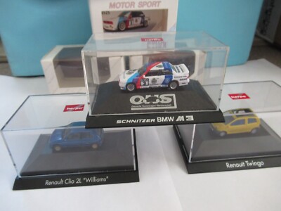 3 x HERPA -RENAULT CLIO WILLIAMS,RENAULT TWINGO ,BMW M3 SCHNITZER  HO  1:87