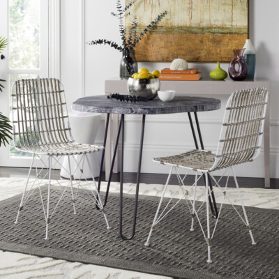 SAFAVIEH Minerva Wicker Dining Chair Set of 2 | White / White |