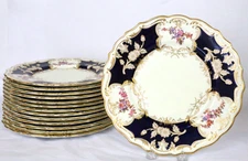 Spode Cobalt Blue  w/Hand Painted Floral Design Dinner Plates 14