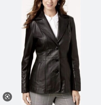Jones New York Leather Lined Padded Black Jacket Blazer Size XS