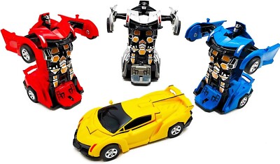 Transformer Robot Cars Friction 2 in 1 Kids Toy Toddler Yellow Red Blue Pack 3