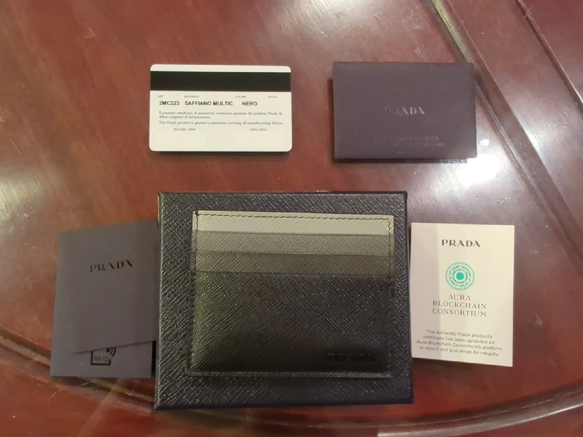 Prada Saffiano Leather Credit Card Holder in Green