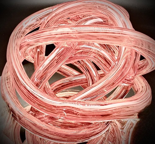 Mundgeblasenes Kunstglas infundiert Ewigkeit Knoten Skulptur rosa irisierend modern - Bild 14 von 15