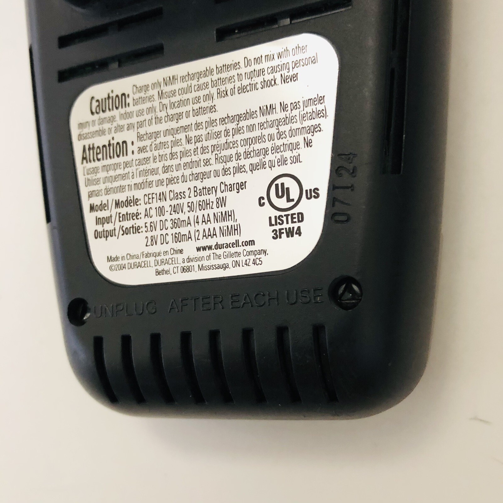 DURACELL CEF14N Rechargeable NiMH AA and AAA Battery Charger Class 2 eBay