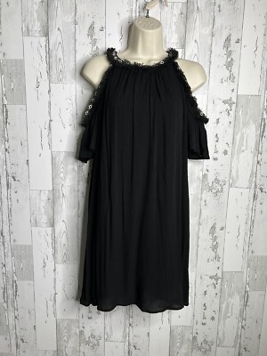 As U Wish Cold Shoulder Dress XS Black Lined Lightweight Gauze A Line NWT 