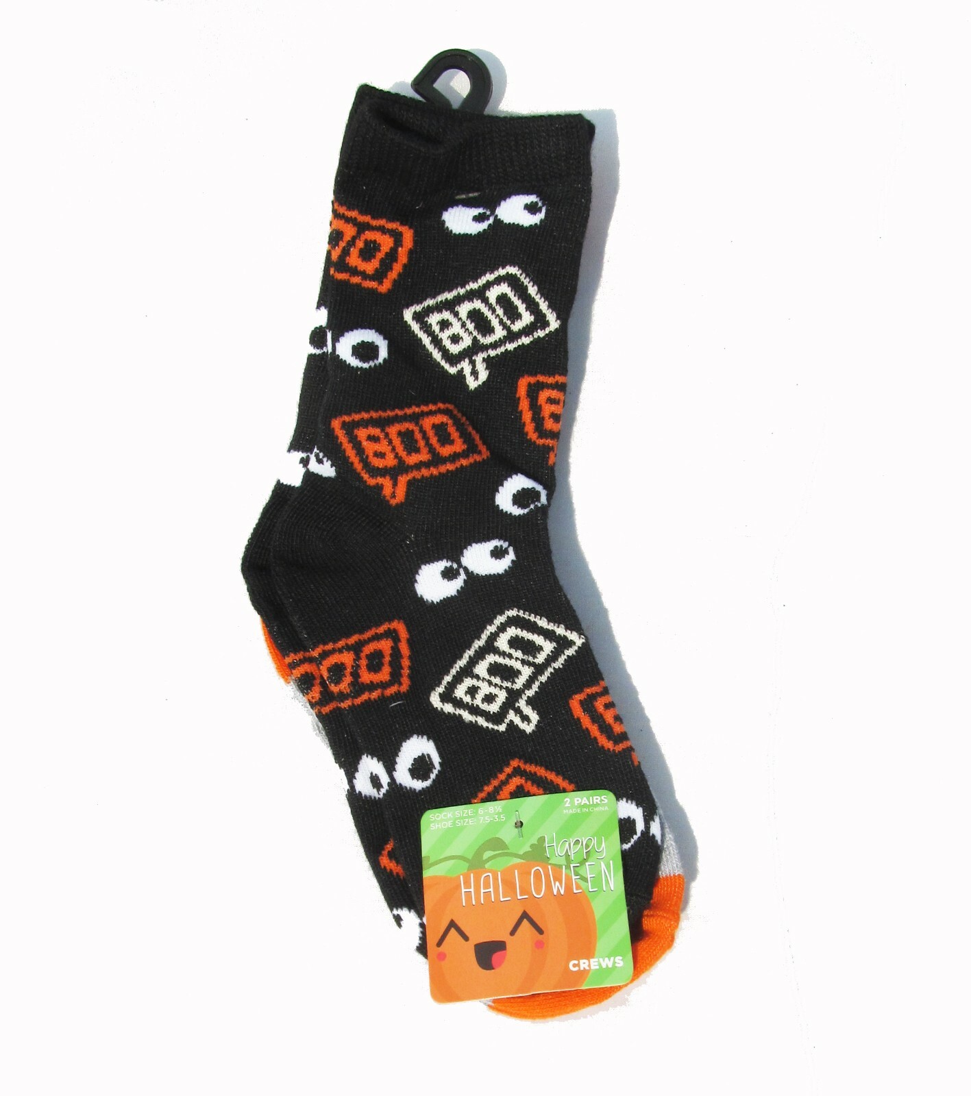 Crew Socks Halloween Costume 2 Pairs Black Party Boo Eye Balls Size 6 7 8 1/2-image
