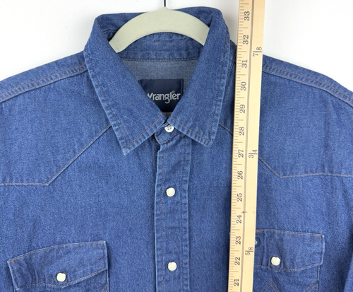 Vintage Wrangler Hemd Herren 18x36 Denim Pearl Snap Cowboy Cut Western Work 70127MW - Bild 5 von 7